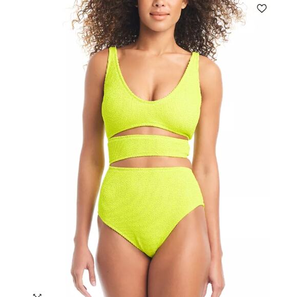 NEW Bar III Cut Out One Piece Swimsuit Small Chartreuse Lime Green Neon Monokini - Picture 1 of 10